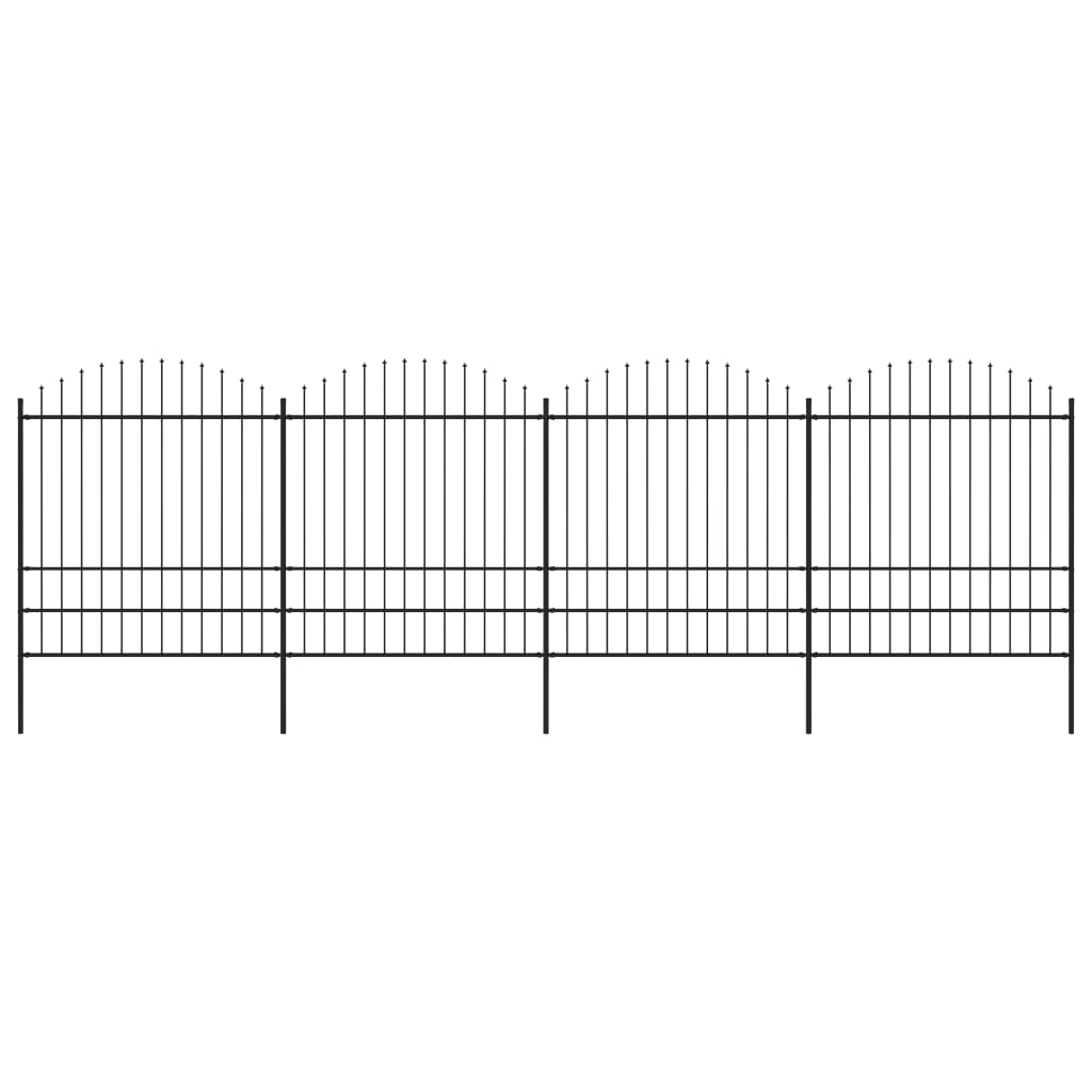 Gartenzaun mit Speerspitzen Stahl (1,75 - 2) x 6,8 m Schwarz