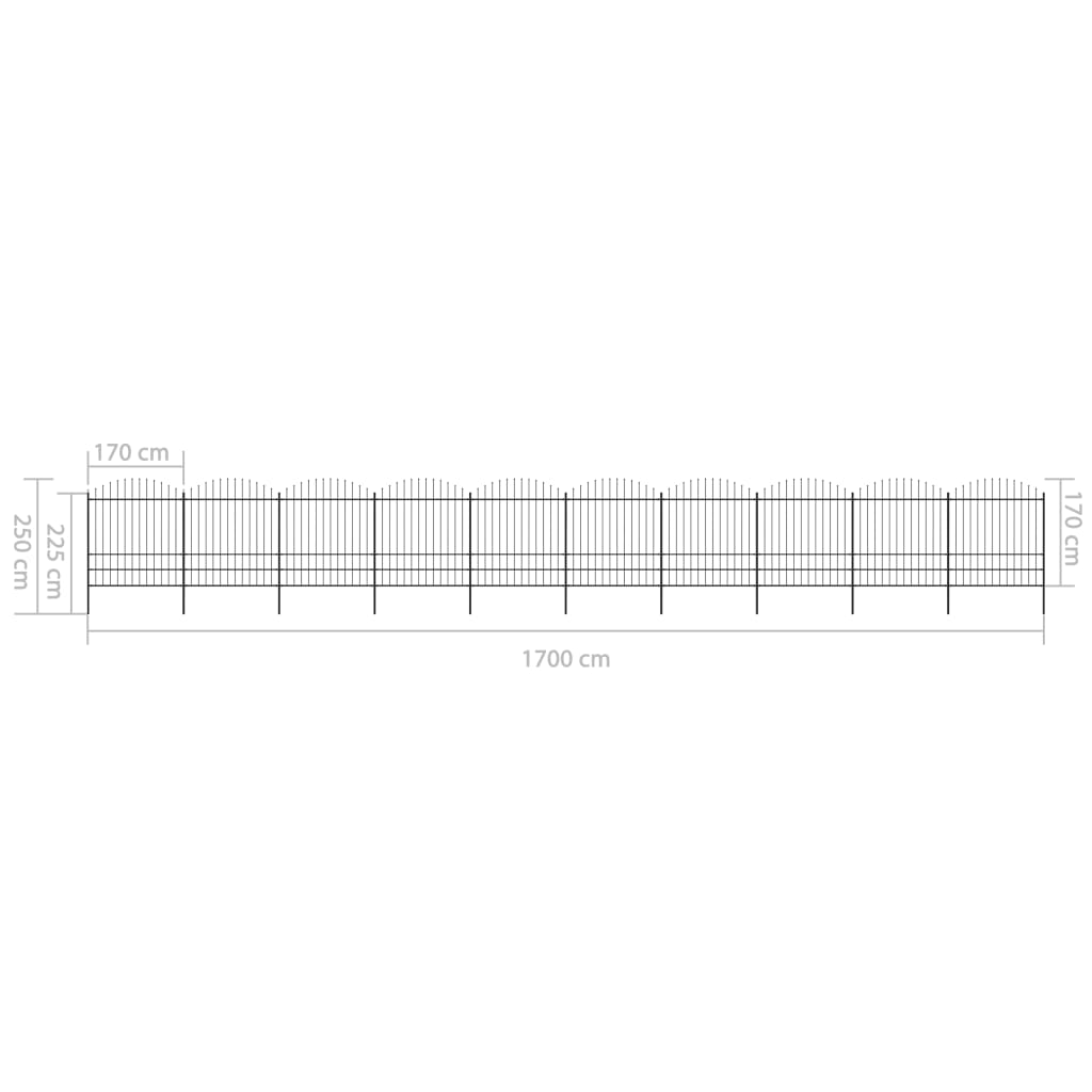 Gartenzaun mit Speerspitzen Stahl (1,75 - 2) x 17 m Schwarz