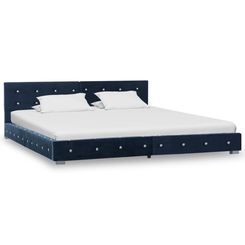 Bett mit Matratze Blau Samt 160 x 200 cm