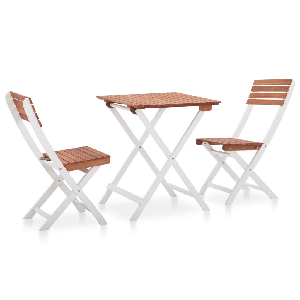 3-tlg. Bistro-Set Massivholz Akazie Dunkelbraun und Weiß