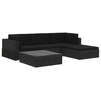 Thumbnail for 5-tlg. Garten-Lounge-Set mit Auflagen Poly Rattan Schwarz
