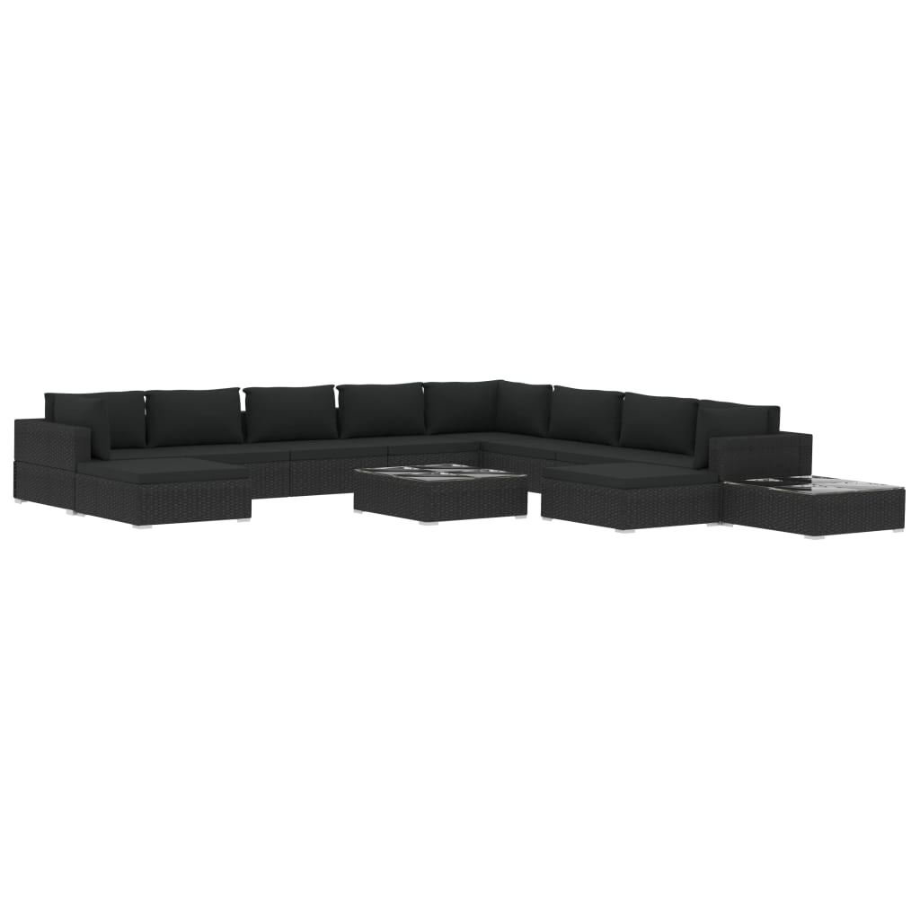 12-tlg. Garten-Lounge-Set mit Auflagen Poly Rattan Schwarz