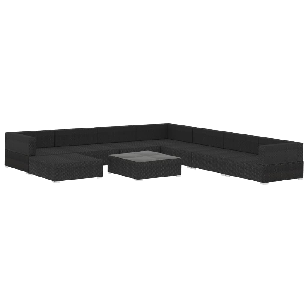 9-tlg. Garten-Lounge-Set mit Auflagen Poly Rattan Schwarz