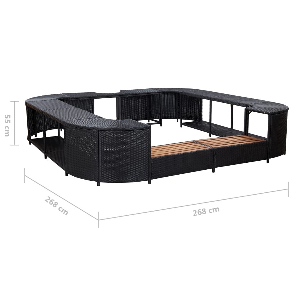 Whirlpool-Umrandung Quadratisch Schwarz 268x268x55 Poly Rattan