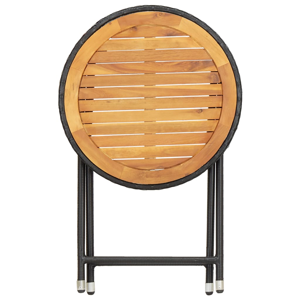 Beistelltisch Schwarz 60 cm Poly Rattan und Akazie Massivholz