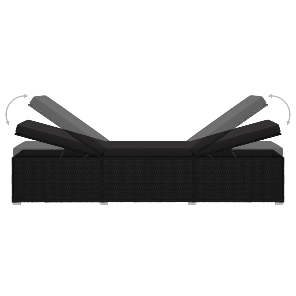 Sonnenliege mit Auflage Poly Rattan Schwarz