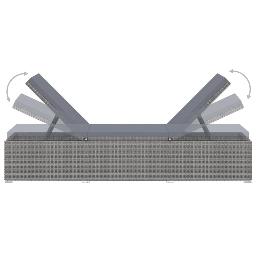 Sonnenliege mit Auflage und Teetisch Poly Rattan Grau