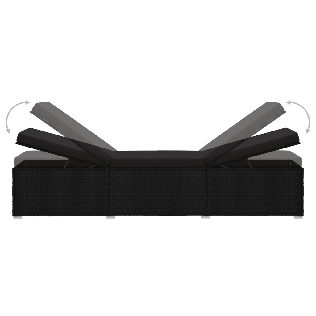 Sonnenliege mit Auflage und Teetisch Poly Rattan Schwarz