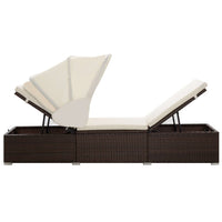 Thumbnail for Sonnenliege mit Sonnenschutz und Auflagen Poly Rattan Braun