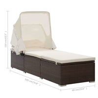 Thumbnail for Sonnenliege mit Sonnenschutz und Auflagen Poly Rattan Braun