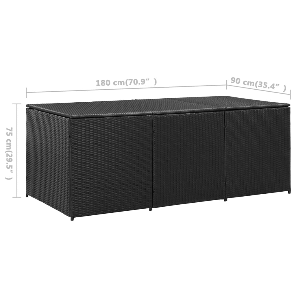 Gartenbox Poly Rattan 180x90x75 cm Schwarz