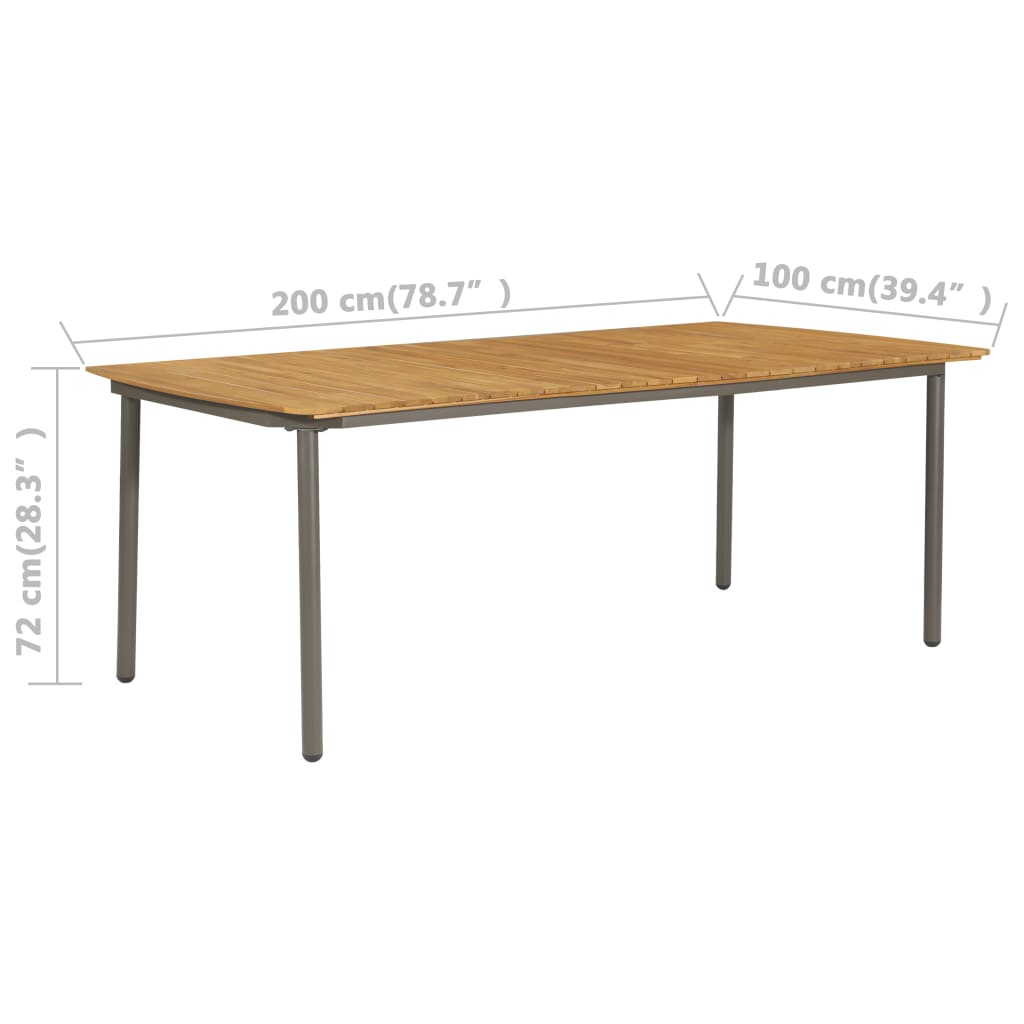 Gartentisch 200x100x72 cm Akazie Massivholz und Stahl