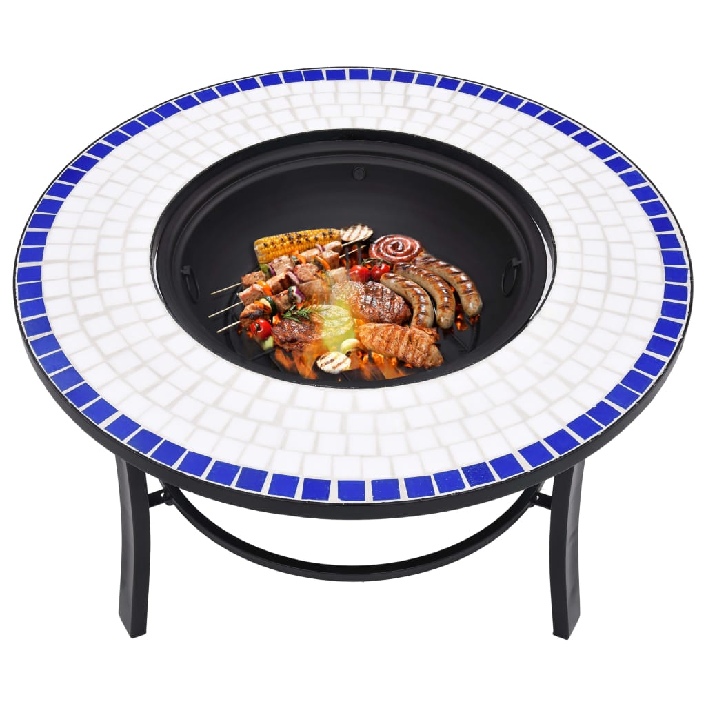 Mosaik-Feuerstelle Blau und Weiß 68 cm Keramik