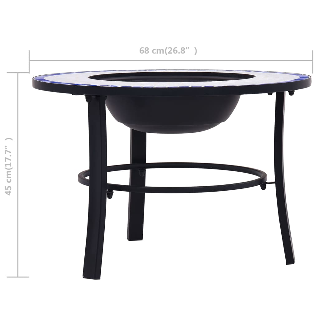 Mosaik-Feuerstelle Blau und Weiß 68 cm Keramik
