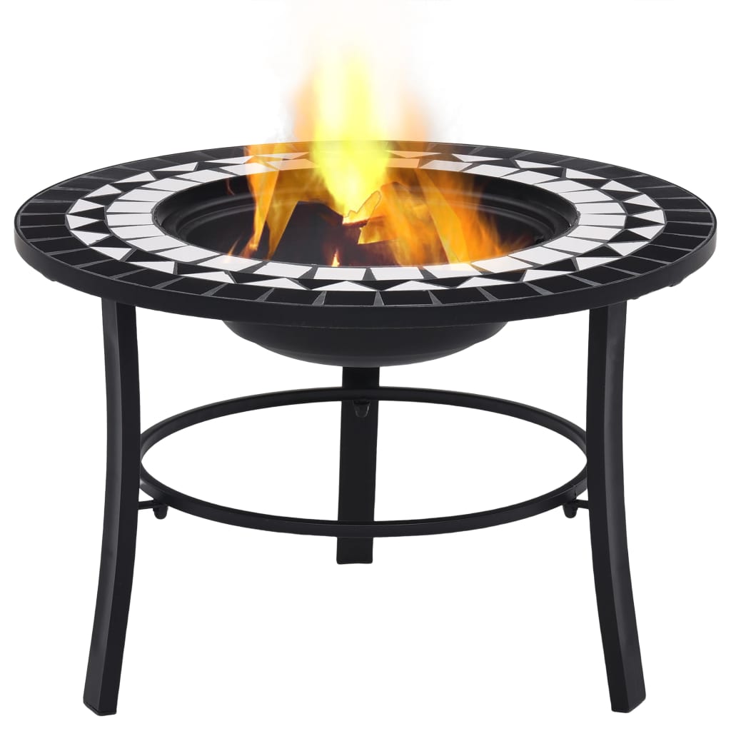 Mosaik-Feuerstelle Schwarz und Weiß 68 cm Keramik
