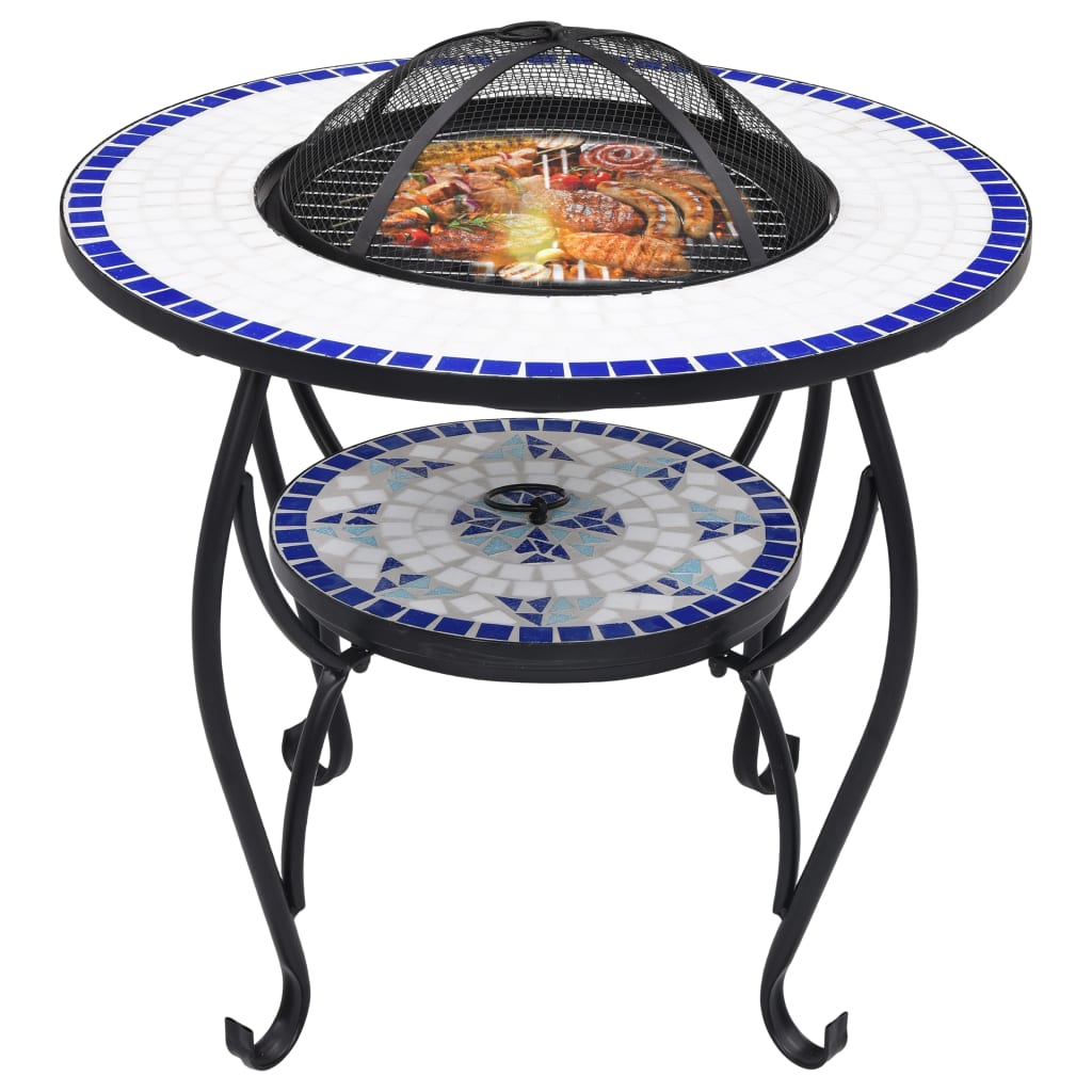 Feuerschale Mosaik Blau und Weiß 68 cm Keramik
