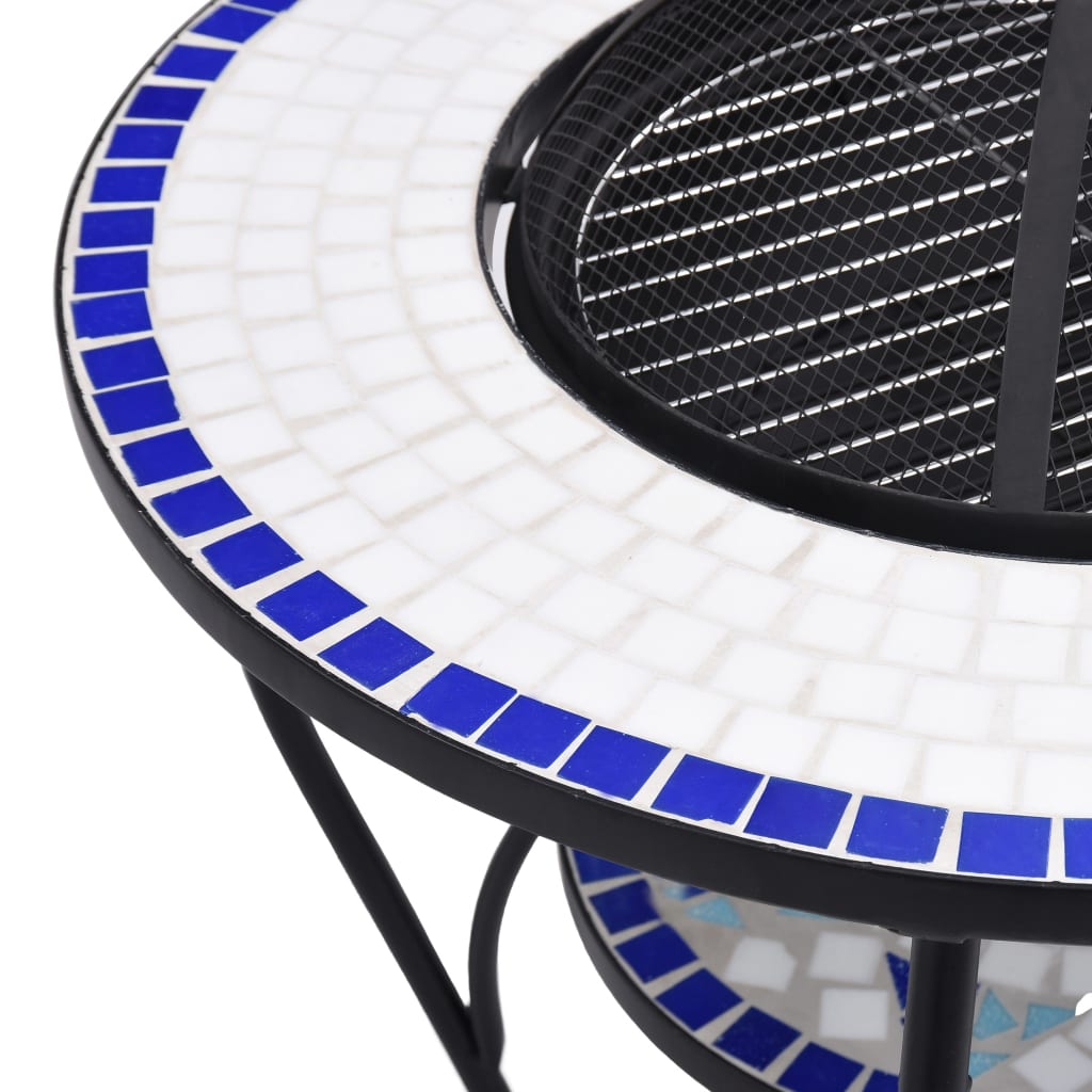 Feuerschale Mosaik Blau und Weiß 68 cm Keramik