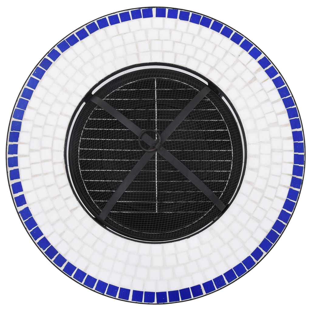 Feuerschale Mosaik Blau und Weiß 68 cm Keramik