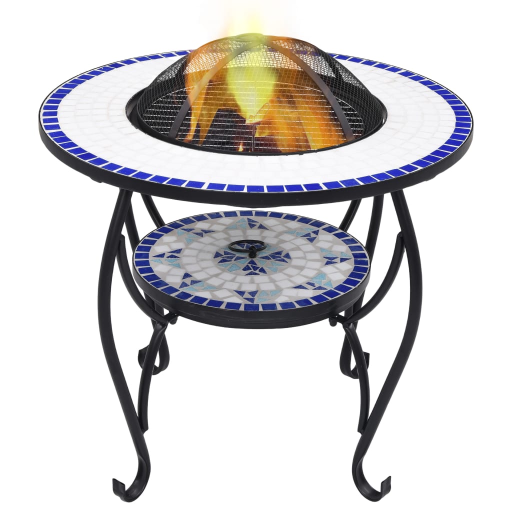 Feuerschale Mosaik Blau und Weiß 68 cm Keramik