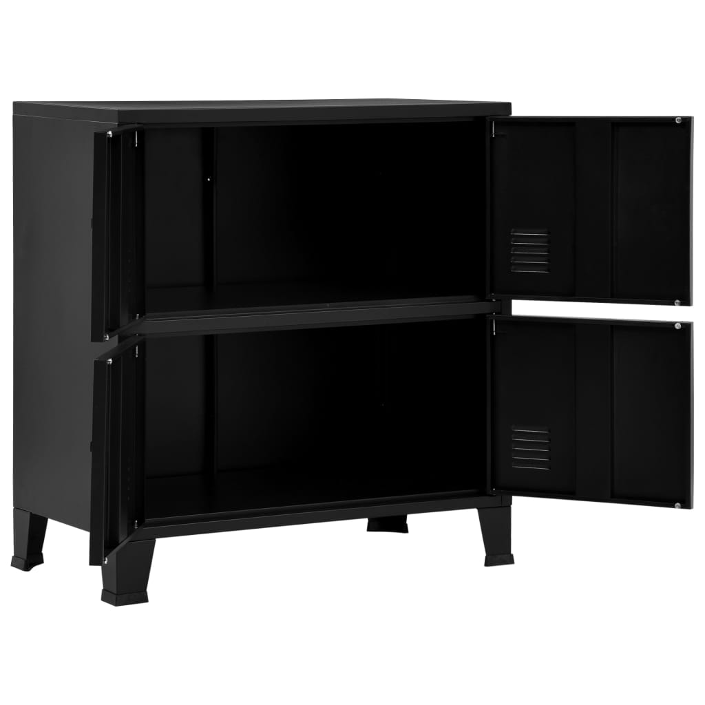 Aktenschrank mit 4 Türen Industriell Schwarz 75×40×80 cm Stahl