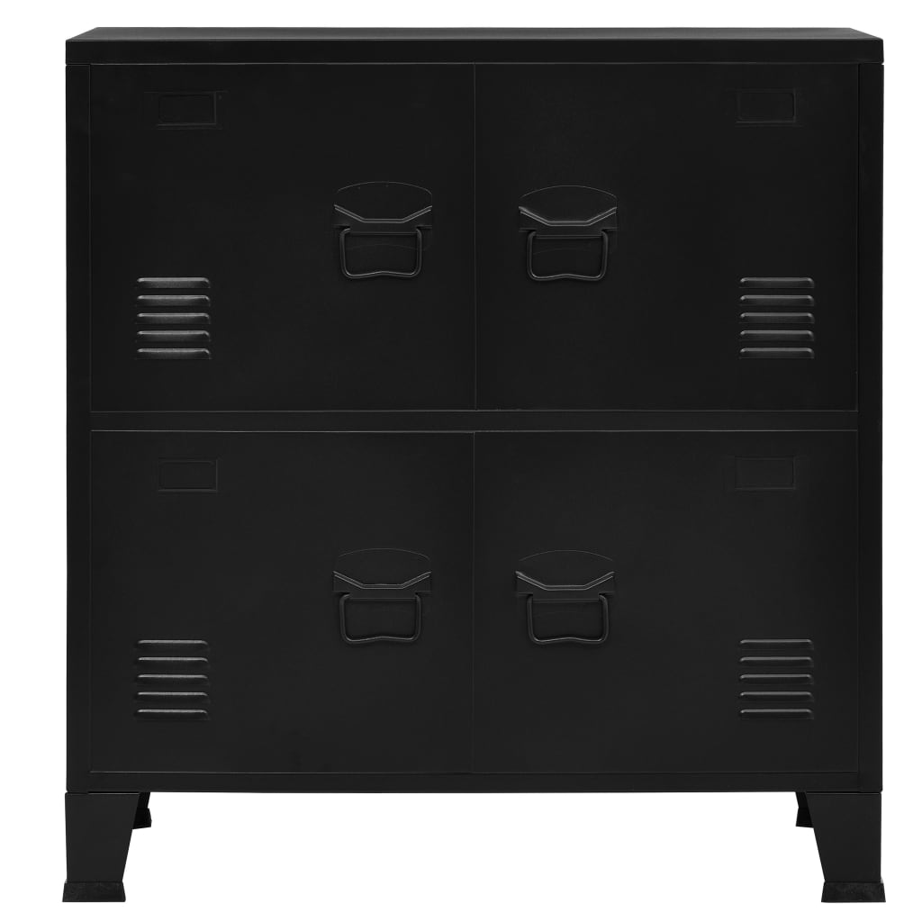 Aktenschrank mit 4 Türen Industriell Schwarz 75×40×80 cm Stahl