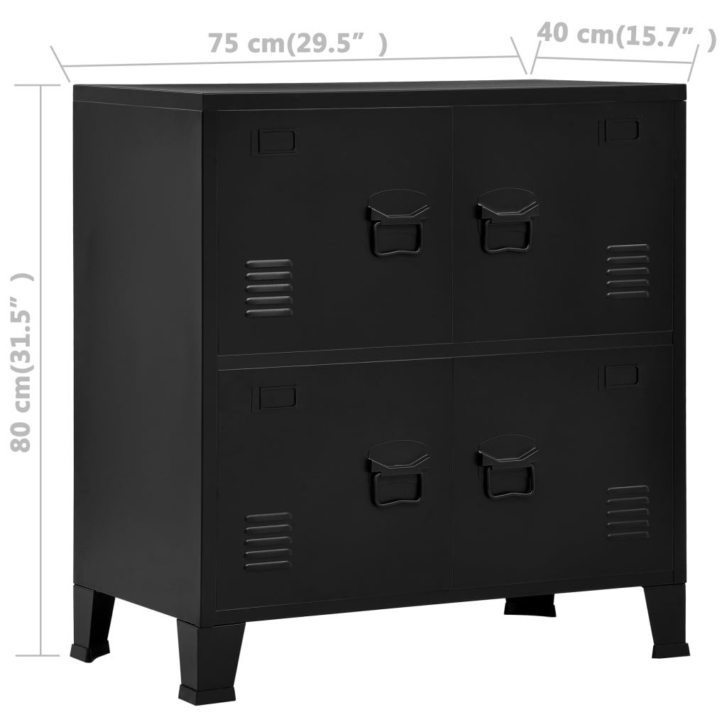 Aktenschrank mit 4 Türen Industriell Schwarz 75×40×80 cm Stahl