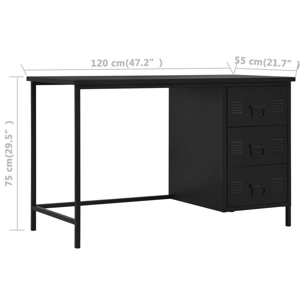Schreibtisch Schubladen Industriell Schwarz 120x55x75cm Stahl