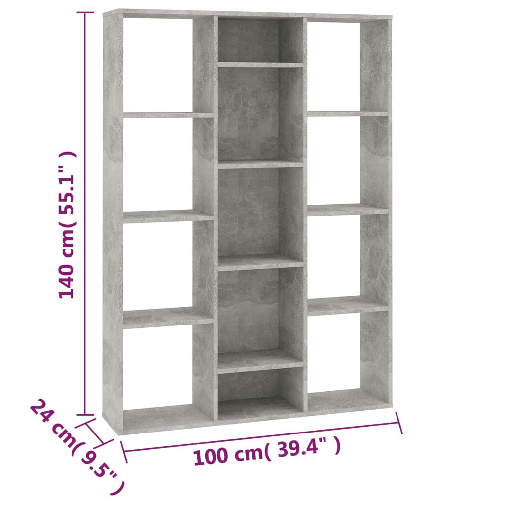 Raumteiler/Bücherregal Betongrau 100x24x140 cm Holzwerkstoff