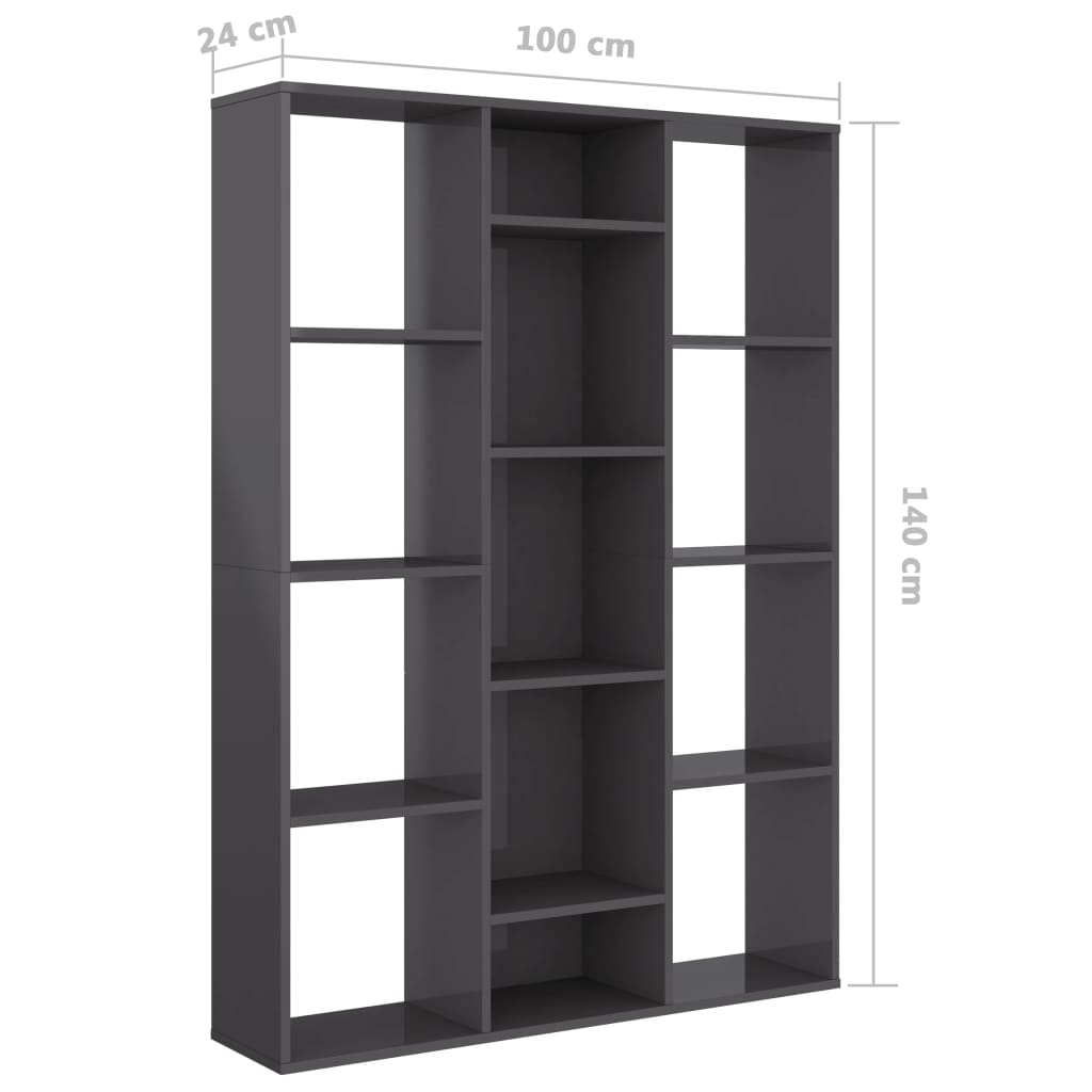 Raumteiler/Bücherregal Hochglanz-Grau 100×24×140 cm Spanplatte