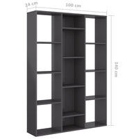 Thumbnail for Raumteiler/Bücherregal Hochglanz-Grau 100×24×140 cm Spanplatte