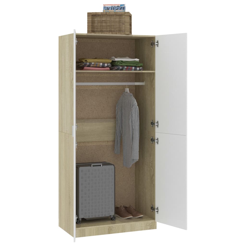 Kleiderschrank Weiß Sonoma-Eiche 90x52x200 cm Holzwerkstoff