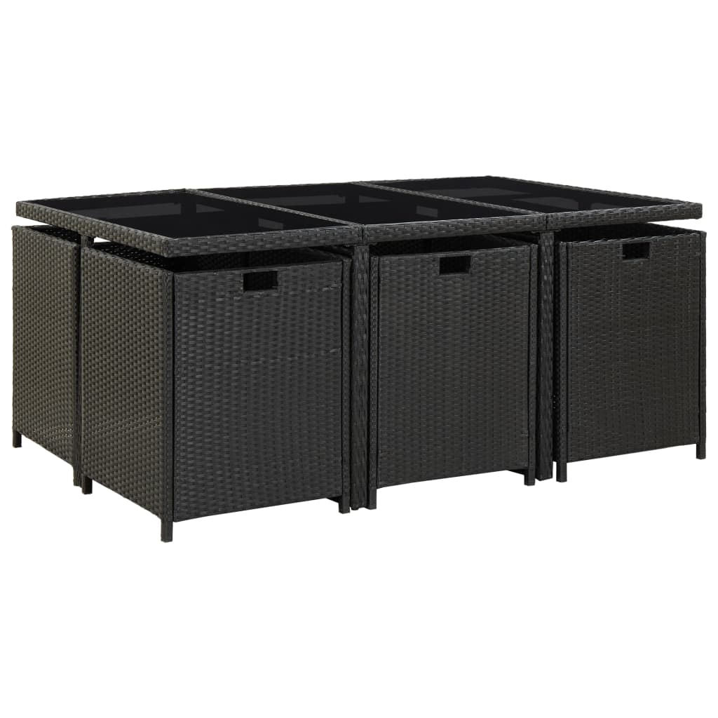 11-tlg. Garten-Essgruppe mit Auflagen Poly Rattan Schwarz