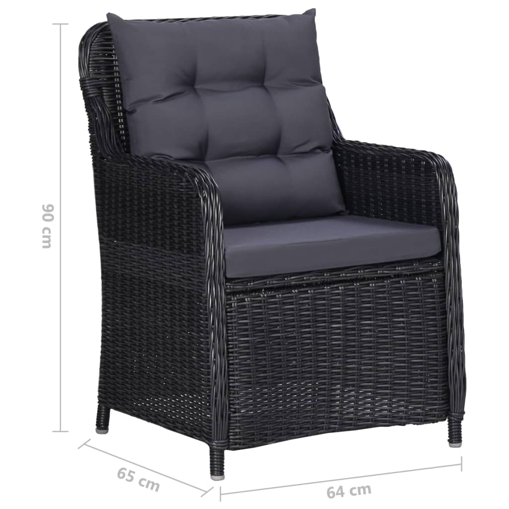 Gartenstühle 2 Stk. mit Teetisch Poly Rattan Schwarz