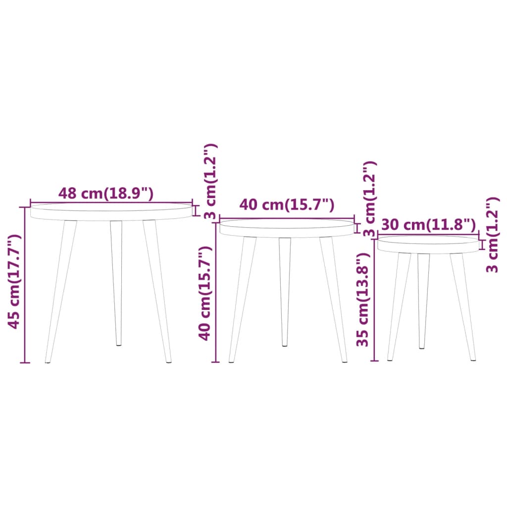 3-tlg. Beistelltisch-Set Dunkelbraun MDF und Eisen