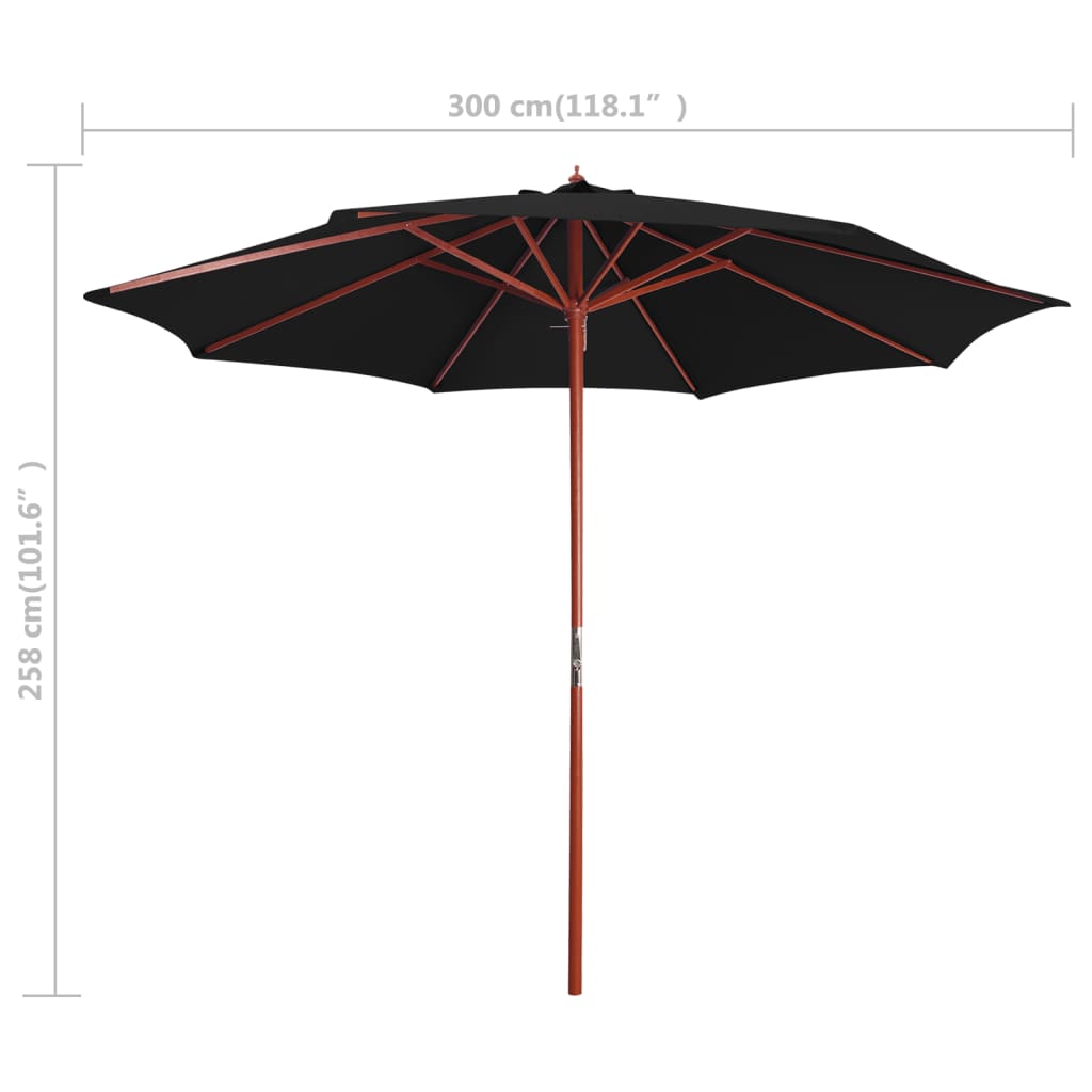 Sonnenschirm mit Holz-Mast 300 x 258 cm Schwarz