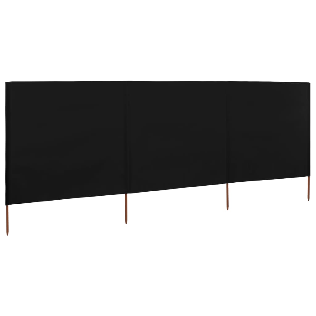 3-teiliges Windschutzgewebe 400 x 160 cm Schwarz