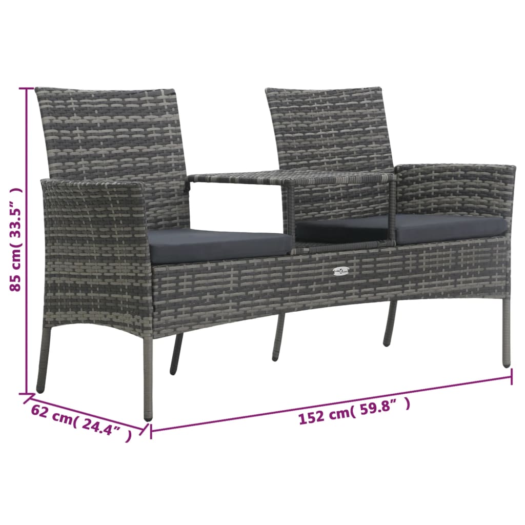 2-Sitzer-Gartensofa mit Teetisch Poly Rattan Anthrazit