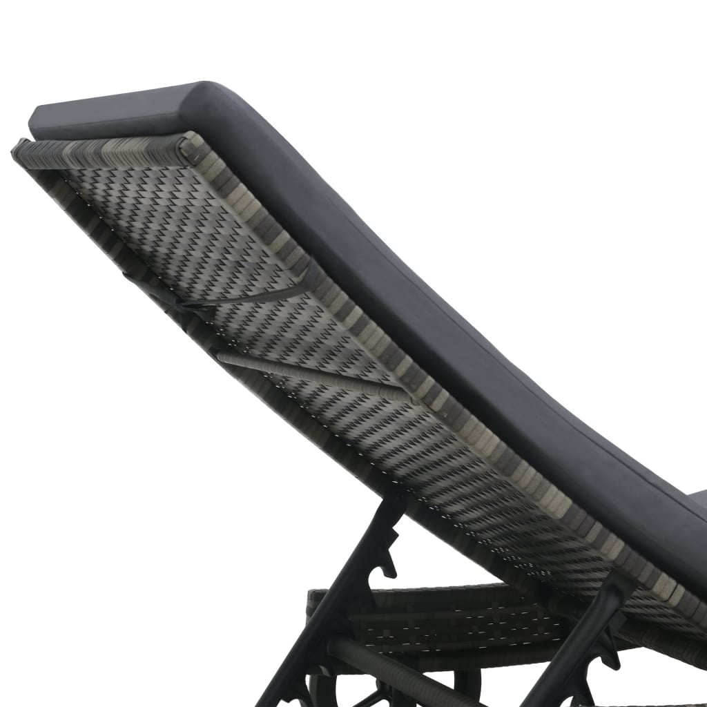 Sonnenliege mit Rollen und Auflage Poly Rattan Anthrazitgrau