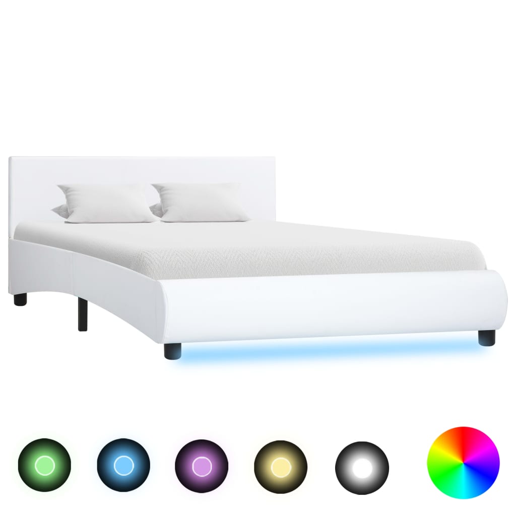 Bettgestell mit LED Weiß Kunstleder 140 x 200 cm