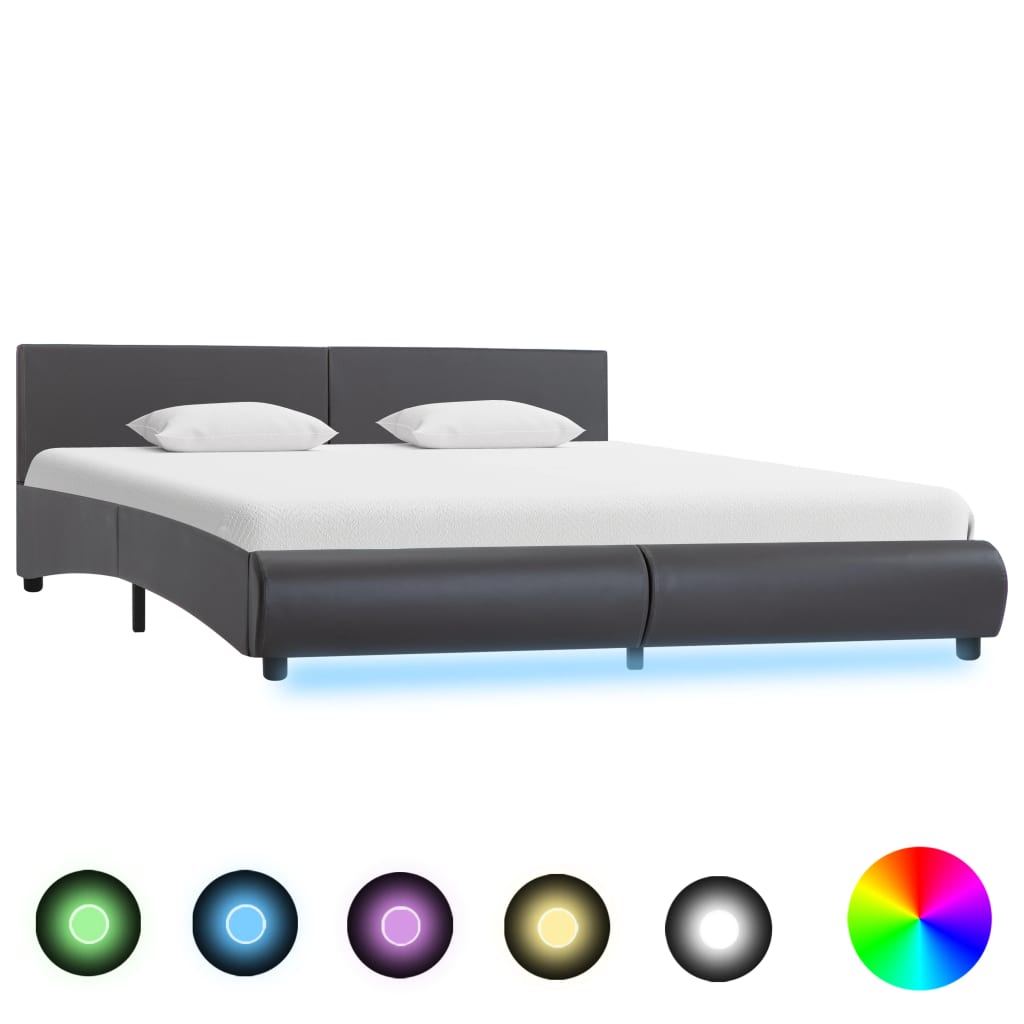 Bettgestell mit LED Grau Kunstleder 180 x 200 cm