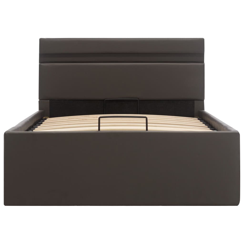 Bett mit Bettkasten Hydraulisch LED Grau Kunstleder 100x200 cm