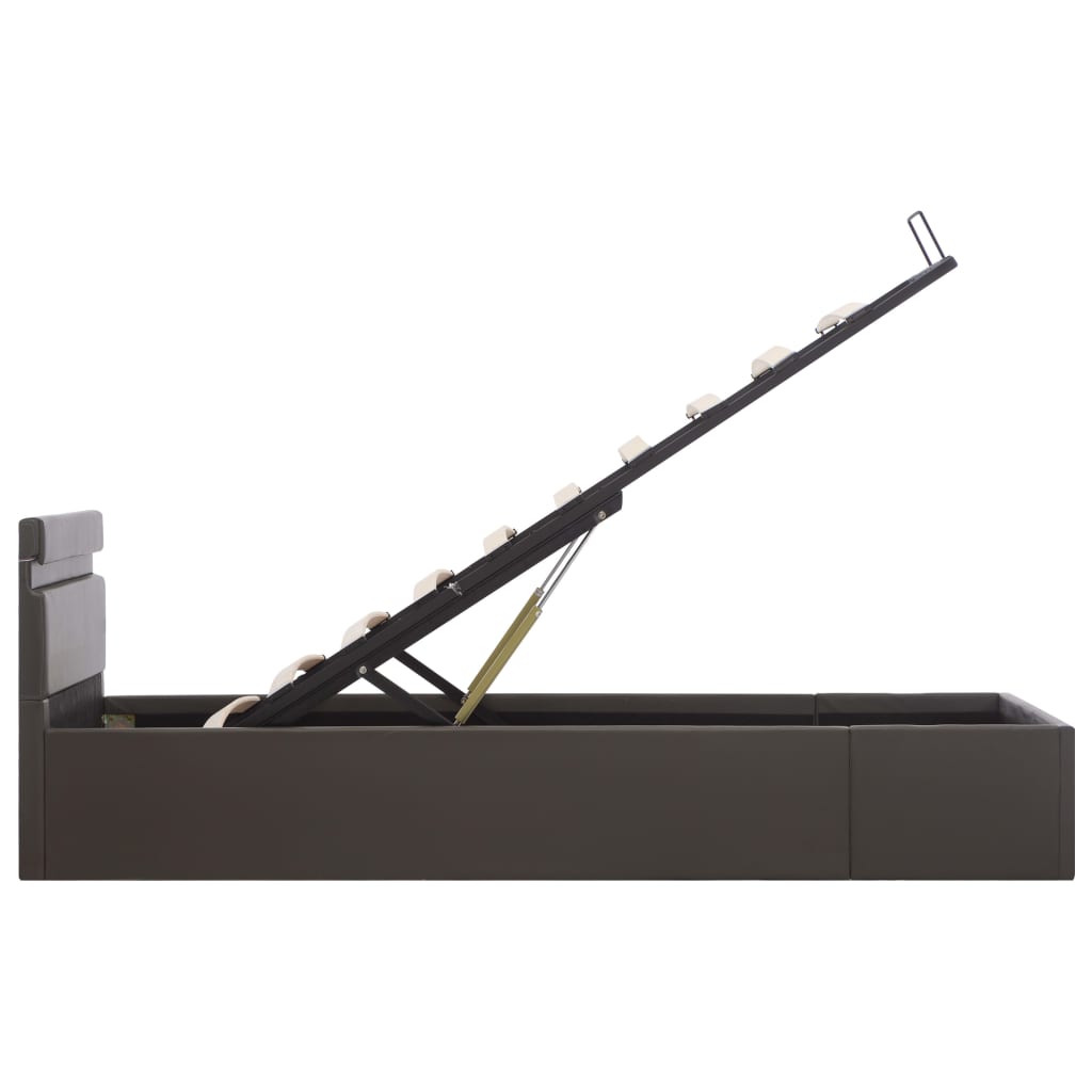 Bett mit Bettkasten Hydraulisch LED Grau Kunstleder 100x200 cm