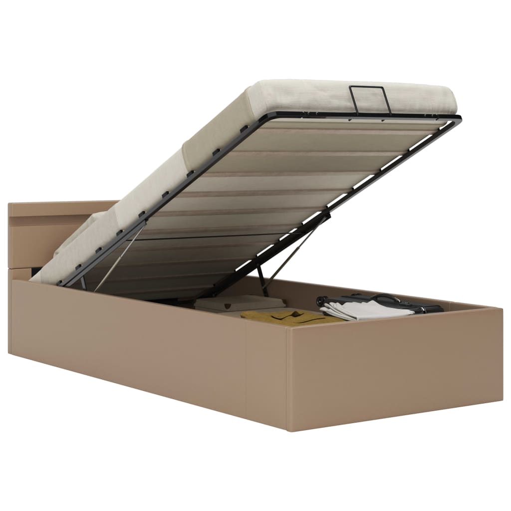 Stauraumbett mit LED Cappuccino-Braun Kunstleder 100×200cm