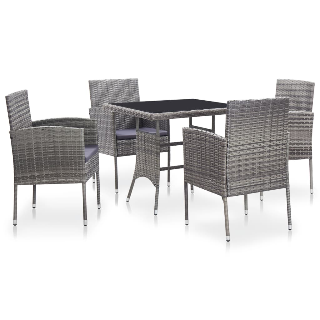 5-tlg. Garten-Essgruppe mit Auflagen Poly Rattan Grau