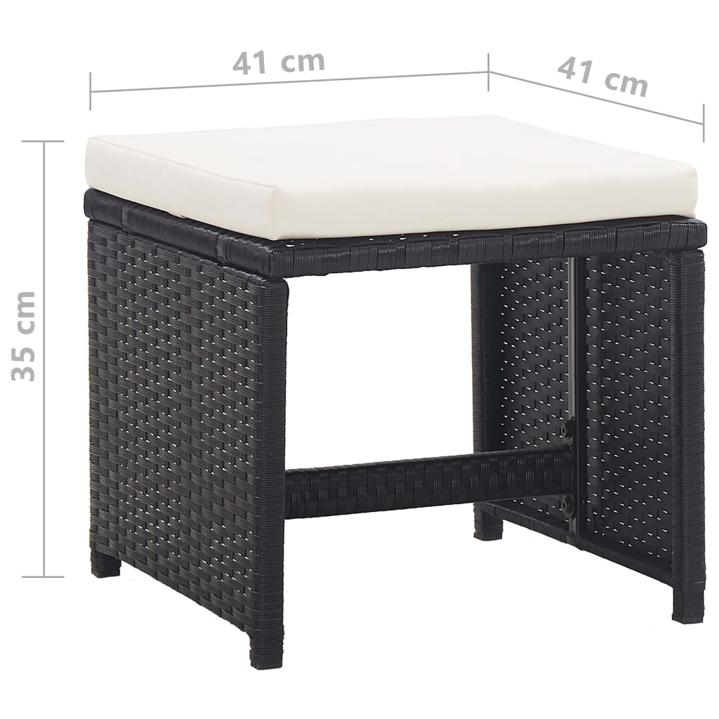 Gartenhocker 2 Stk. mit Sitzkissen Poly Rattan Schwarz