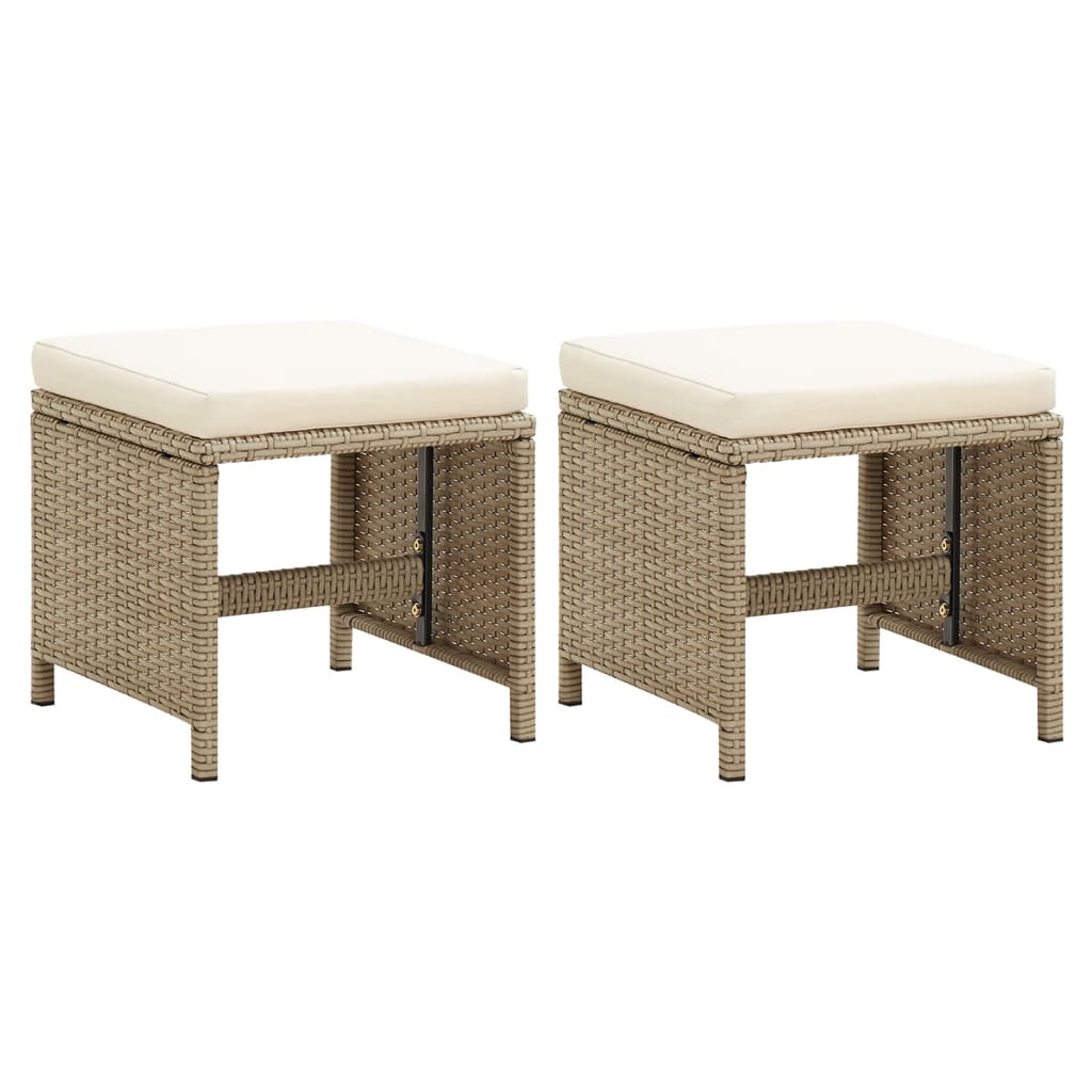 Gartenhocker 2 Stk. mit Sitzkissen Poly Rattan Beige