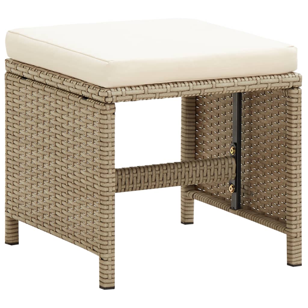 Gartenhocker 2 Stk. mit Sitzkissen Poly Rattan Beige