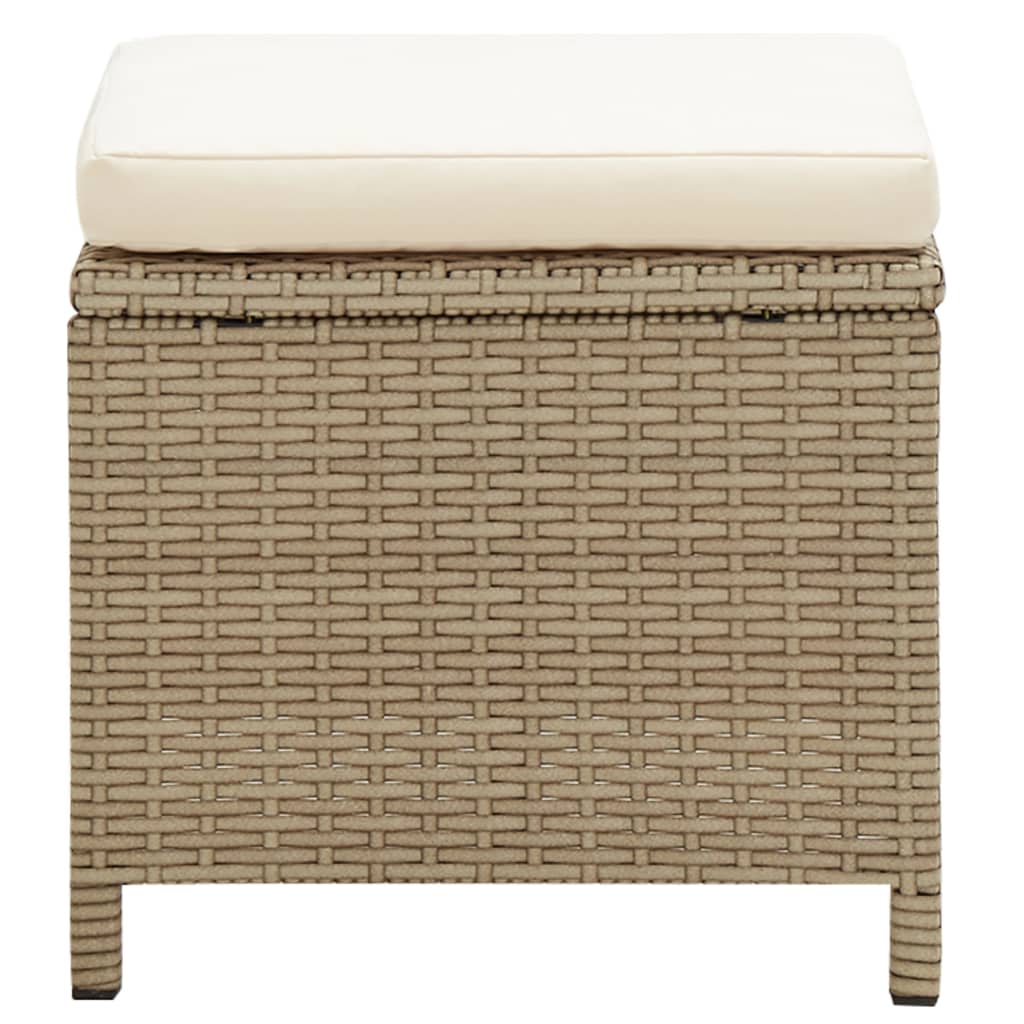 Gartenhocker 2 Stk. mit Sitzkissen Poly Rattan Beige