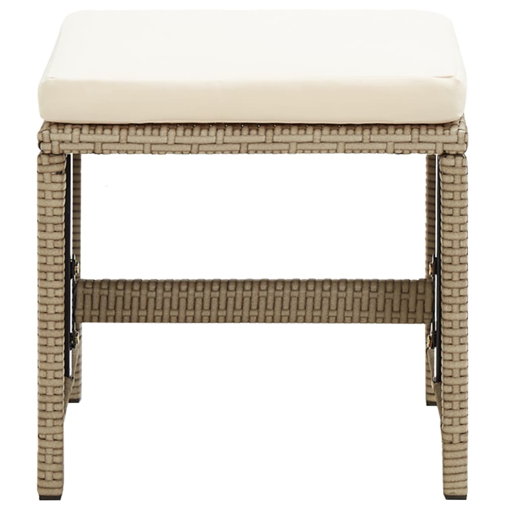 Gartenhocker 2 Stk. mit Sitzkissen Poly Rattan Beige