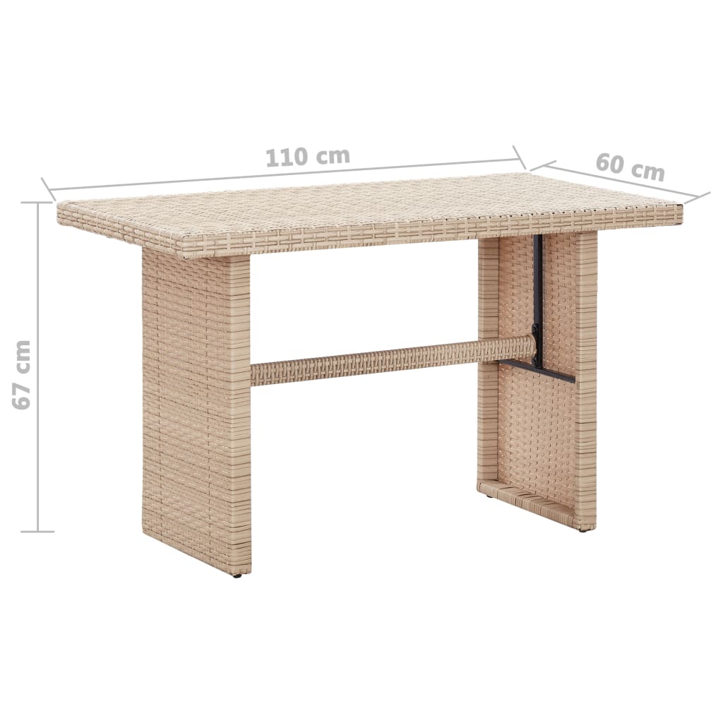 Gartentisch Beige 110 x 60 x 67 cm Poly Rattan